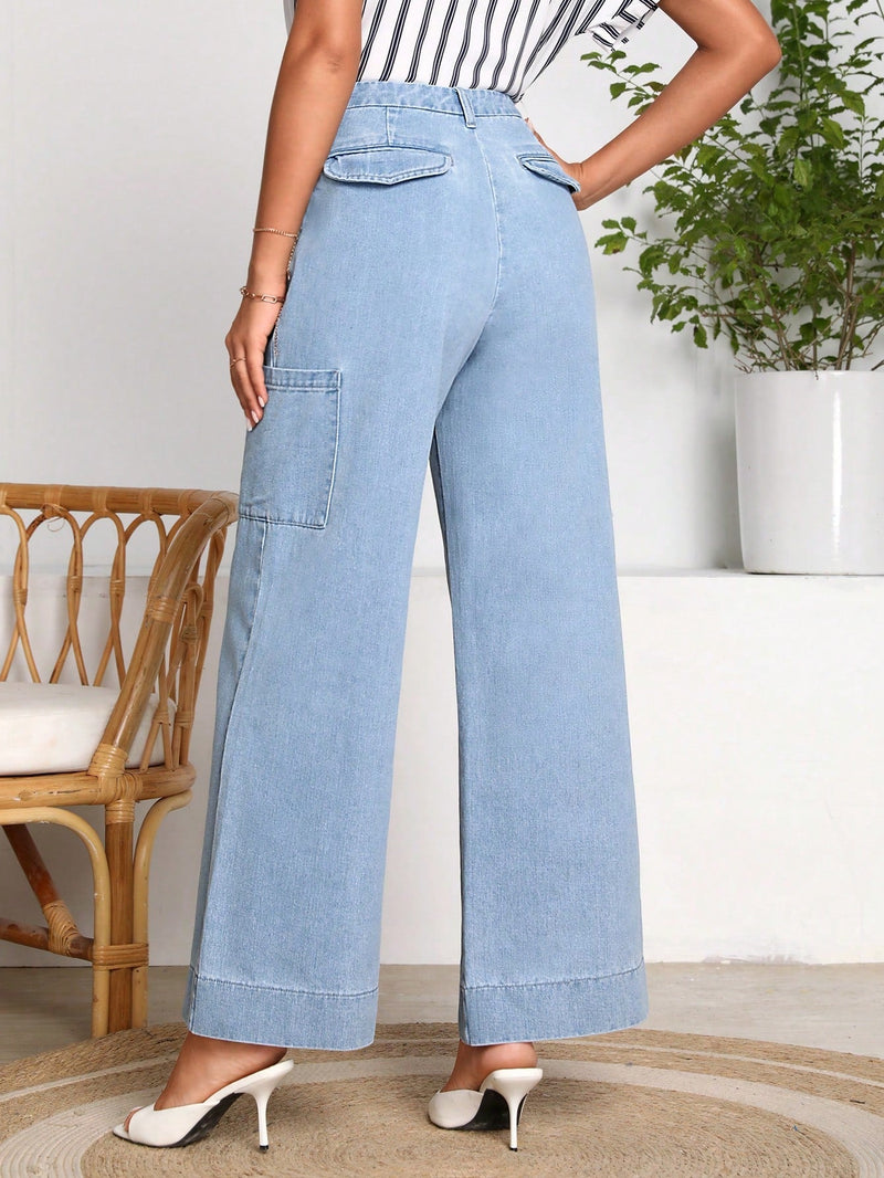 LUNE Jeans con parche de bolsillo de pierna ancha