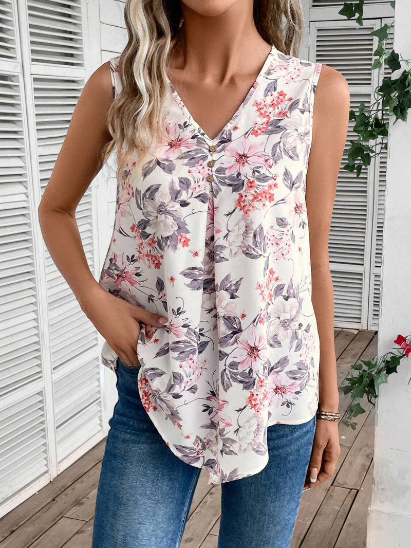 Camisa sin manga con estampado floral