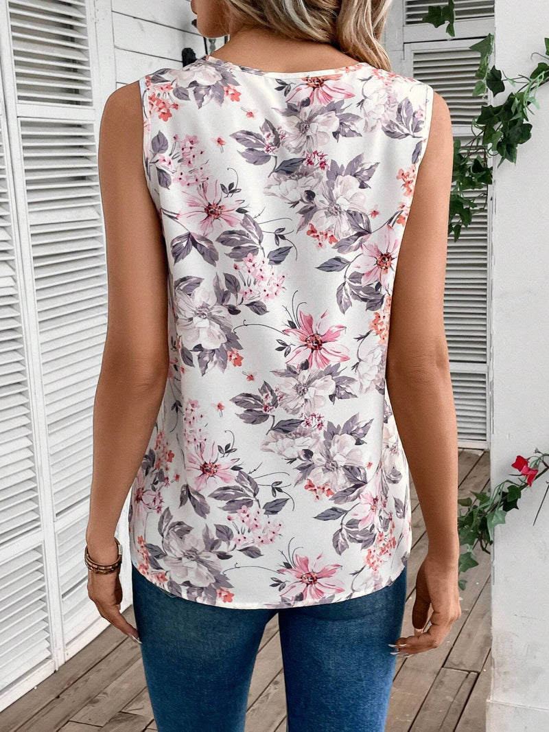 Camisa sin manga con estampado floral