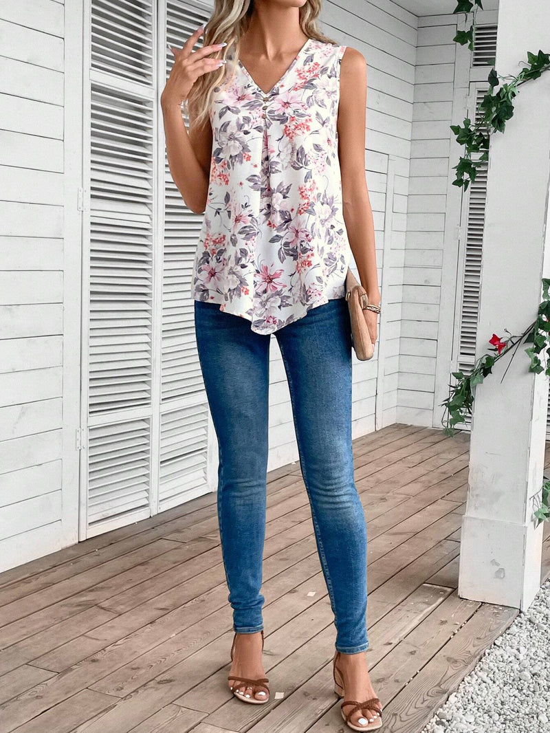 Camisa sin manga con estampado floral