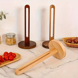 1pc Soporte de Madera de Acacia para Rollo de Papel Cocina - Estante de Almacenamiento sin Necesidad de Taladrar, para Papel y Película Transparente
