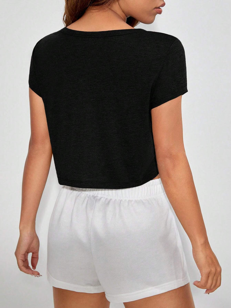 EZwear Camiseta crop de cuello notch