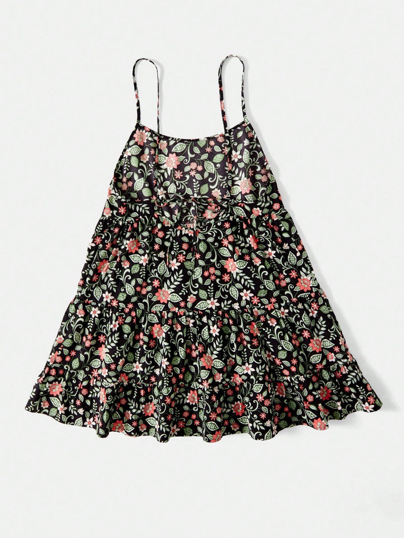 WYWH Vestido de tirantes con estampado floral bajo con fruncido