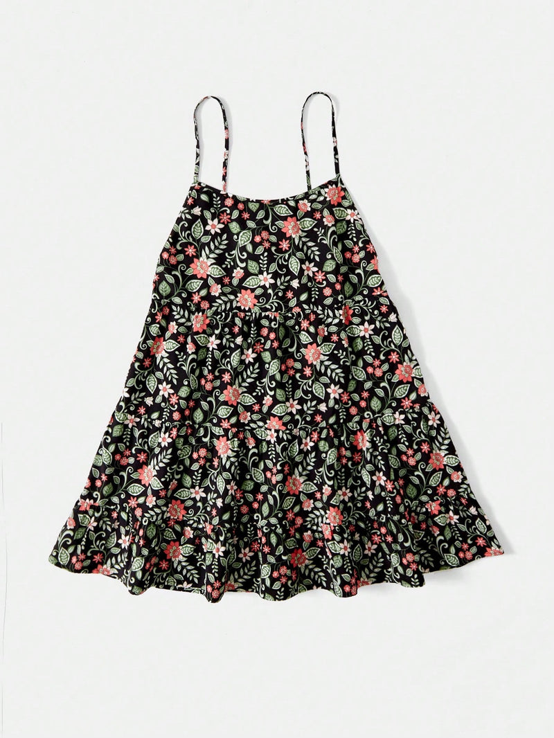 WYWH Vestido de tirantes con estampado floral bajo con fruncido