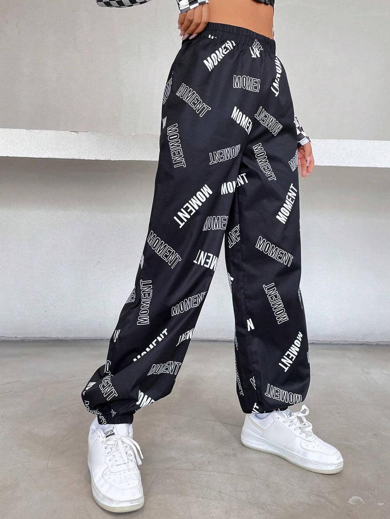 EZwear Pantalones con estampado de letra bajo elastico