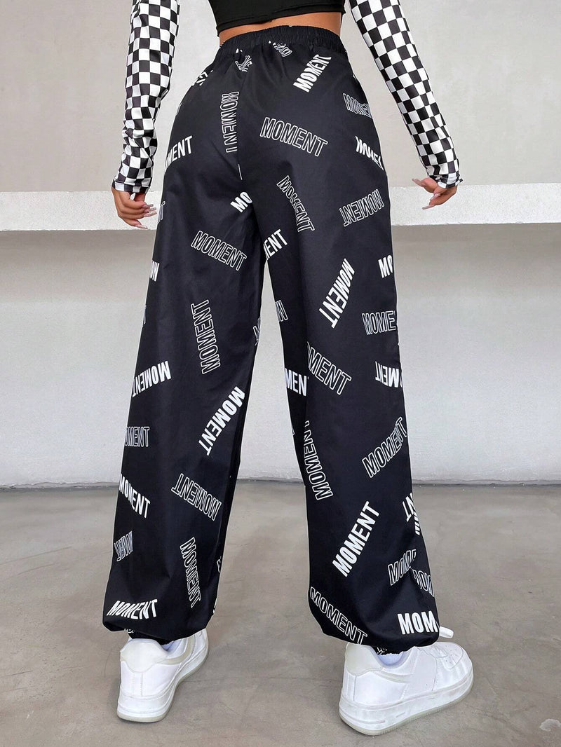 EZwear Pantalones con estampado de letra bajo elastico