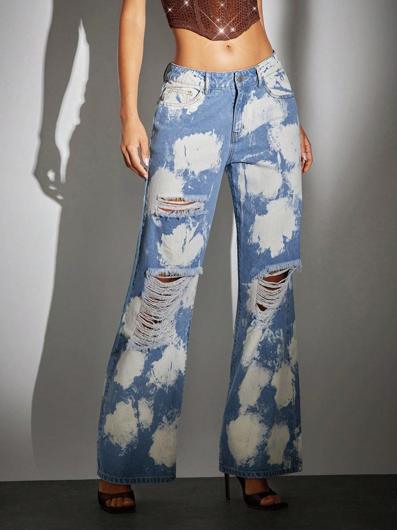 BAE Jeans desgarro de pierna ancha de tie dye