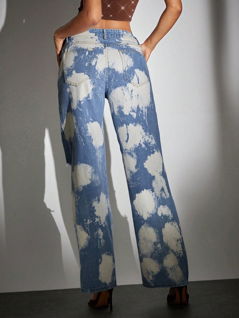 BAE Jeans desgarro de pierna ancha de tie dye