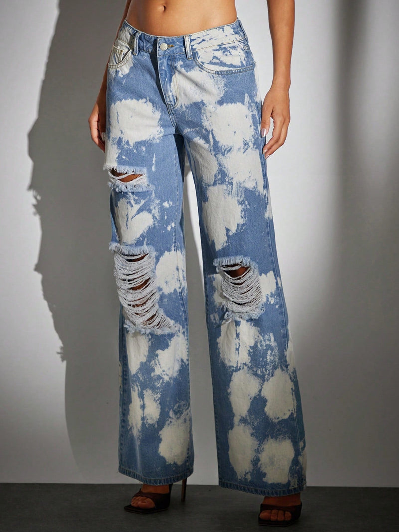 BAE Jeans desgarro de pierna ancha de tie dye