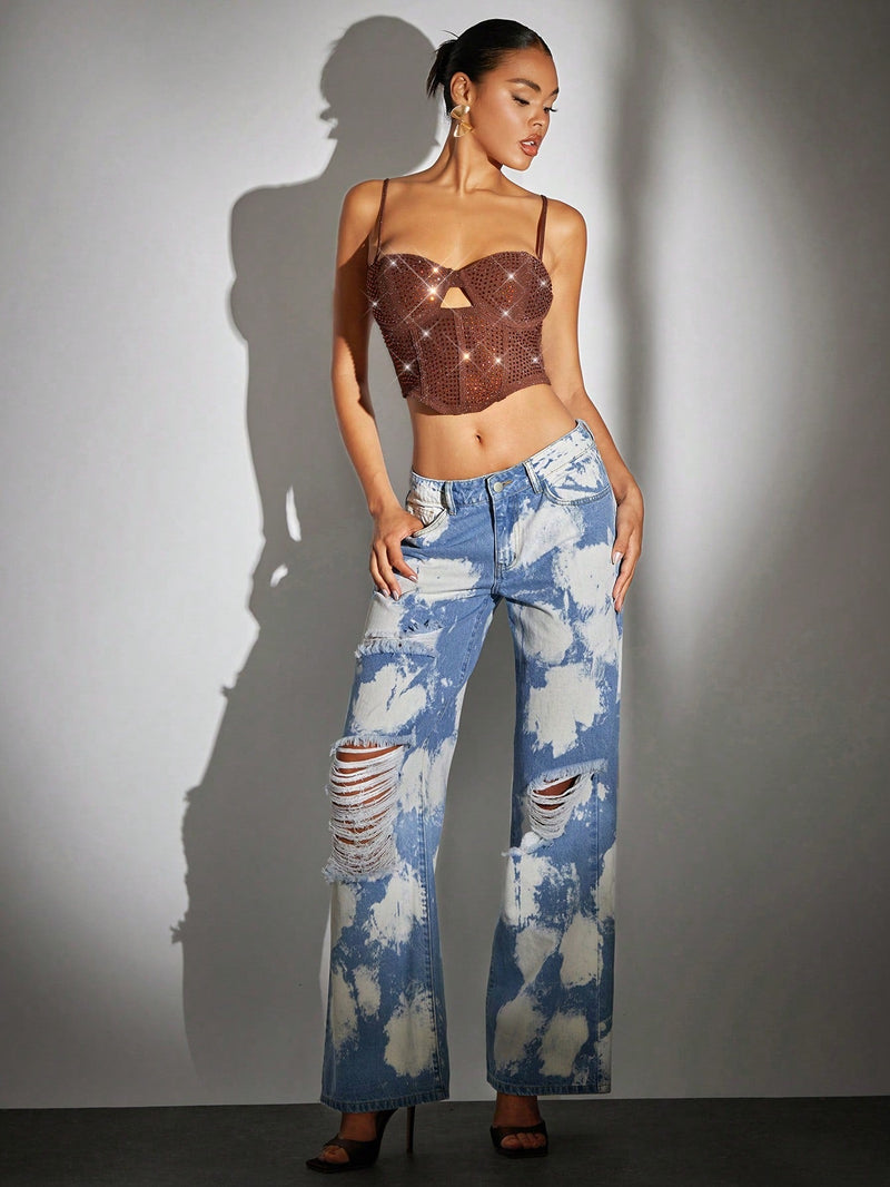 BAE Jeans desgarro de pierna ancha de tie dye