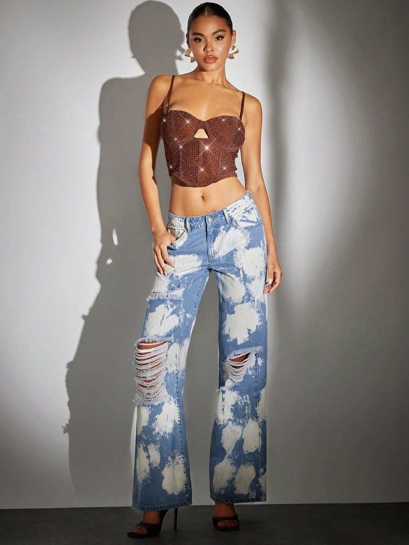 BAE Jeans desgarro de pierna ancha de tie dye