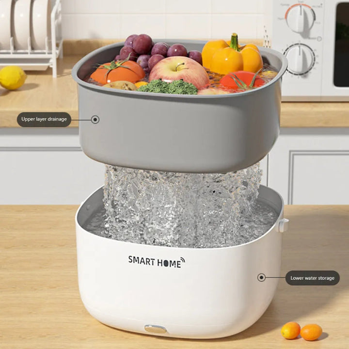 Canasta de Limpieza de Frutas y Verduras con Tecnología SmartHome Soundwave - Esterilizador de Cocina Inalámbrico para Productos Frescos, Purificador de Alimentos a Pilas, 36V o Menos, Material PP, Blanco