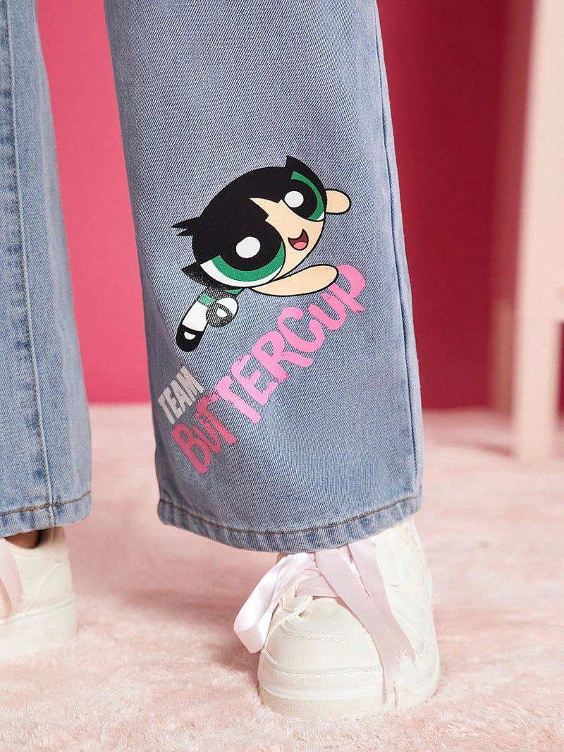 THE POWERPUFF GIRLS X  Jeans de pierna recta con estampado de dibujos animados y letra