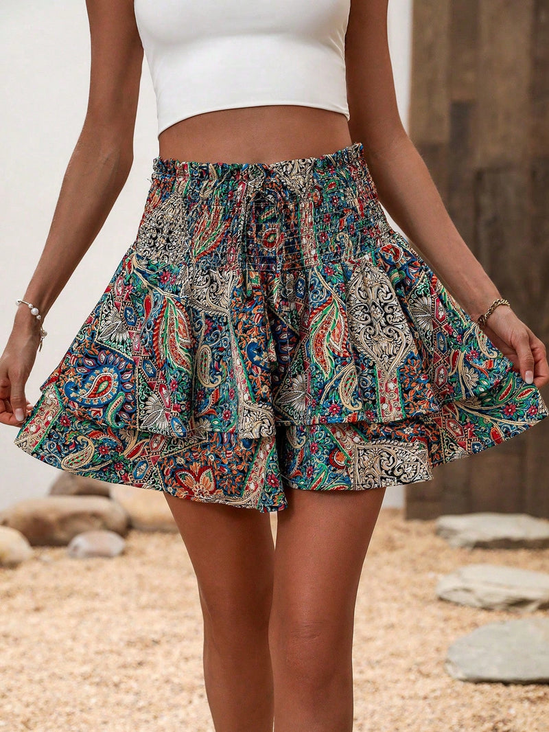 LUNE Skort con estampado de paisley con cordon delantero bajo a capas