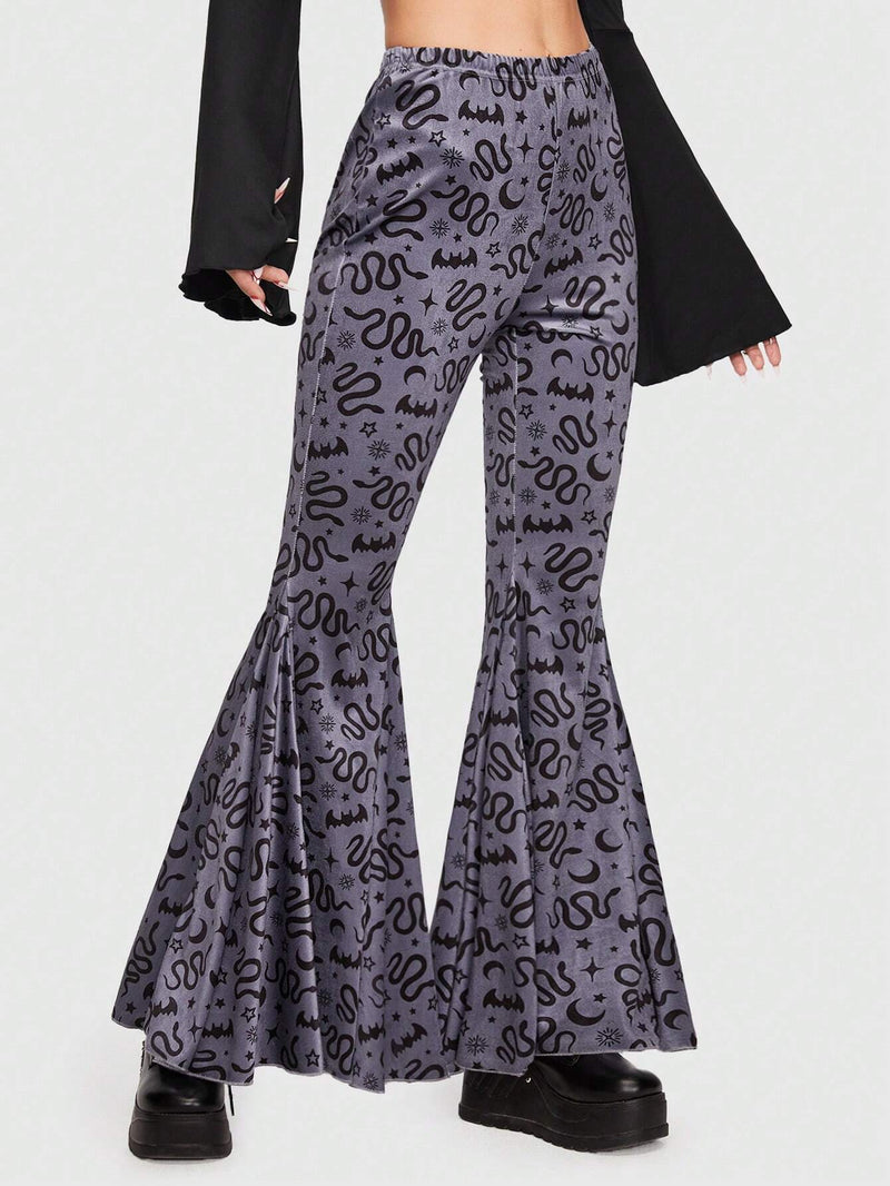 ROMWE Goth Pantalones acampanados serpiente con estampado