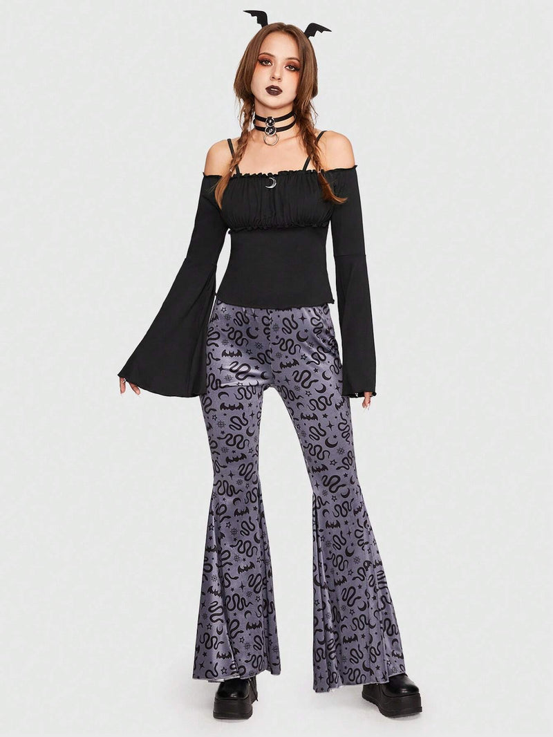 ROMWE Goth Pantalones acampanados serpiente con estampado