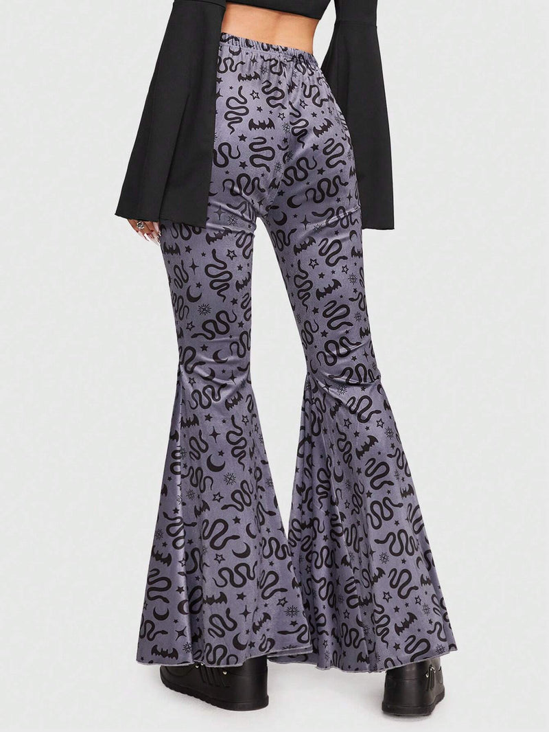 ROMWE Goth Pantalones acampanados serpiente con estampado