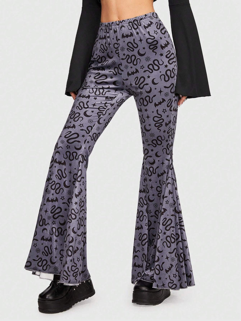 ROMWE Goth Pantalones acampanados serpiente con estampado