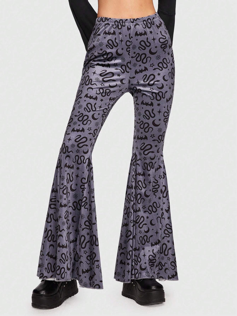 ROMWE Goth Pantalones acampanados serpiente con estampado