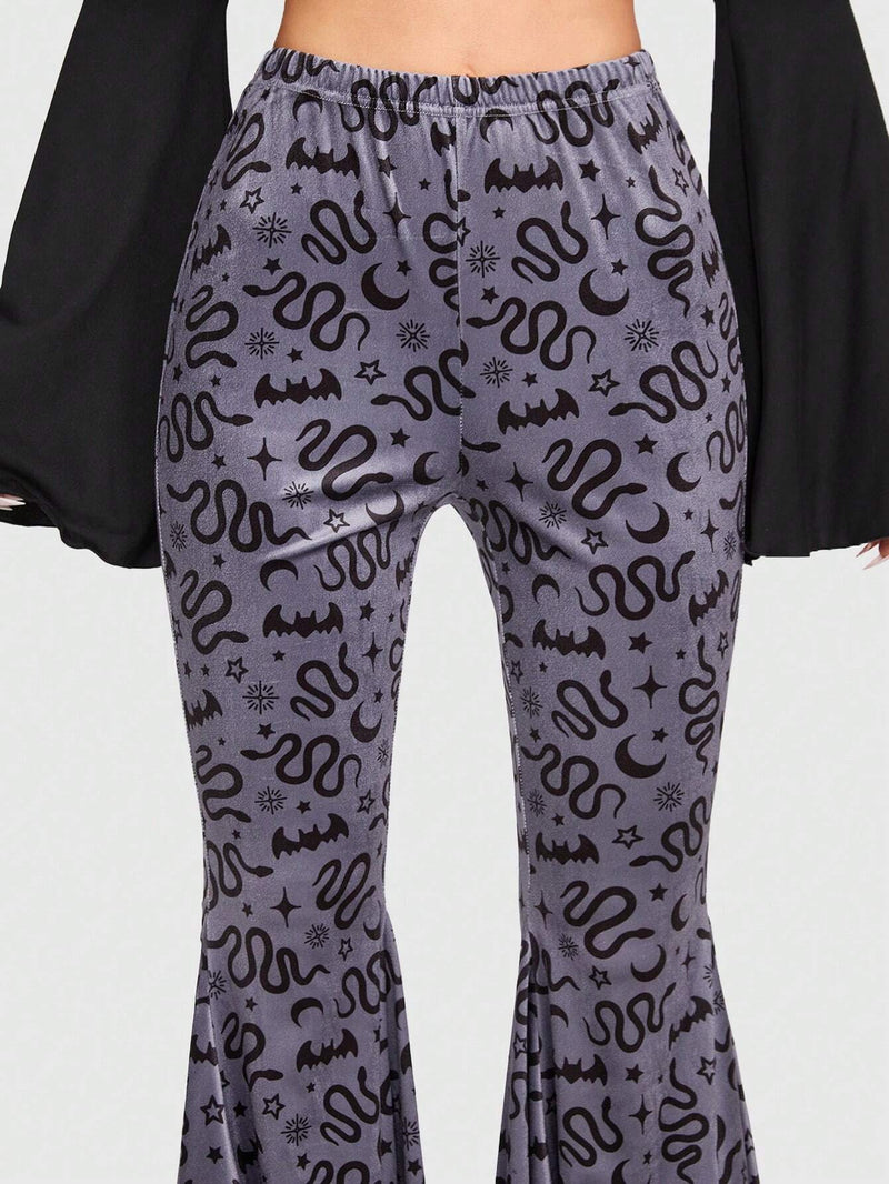 ROMWE Goth Pantalones acampanados serpiente con estampado