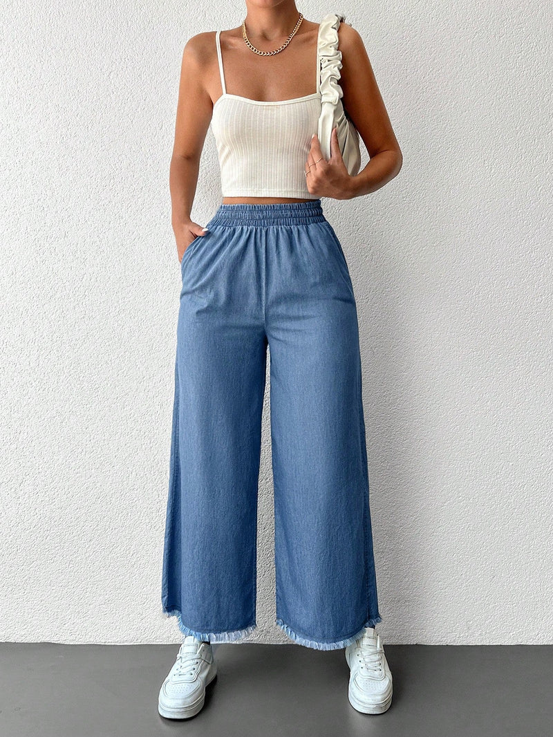 Cottnline pantalones palazzo de tiro alto, sueltos y con bolsillo, de 100% algodon, para primavera y verano