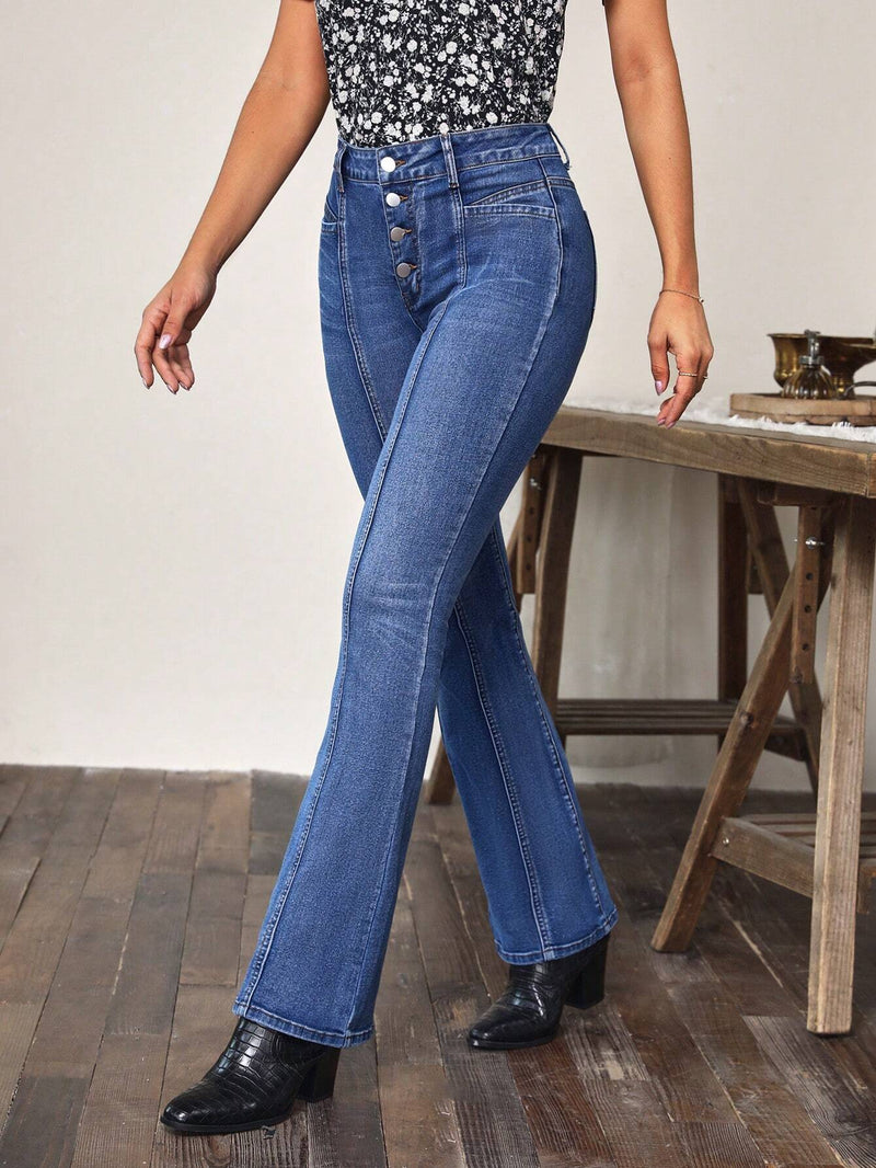 LUNE Jeans de pierna amplia con boton