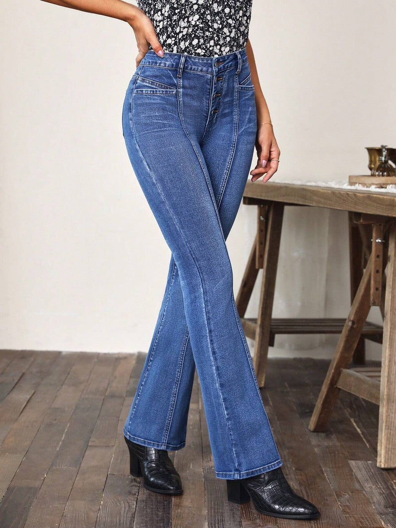 LUNE Jeans de pierna amplia con boton