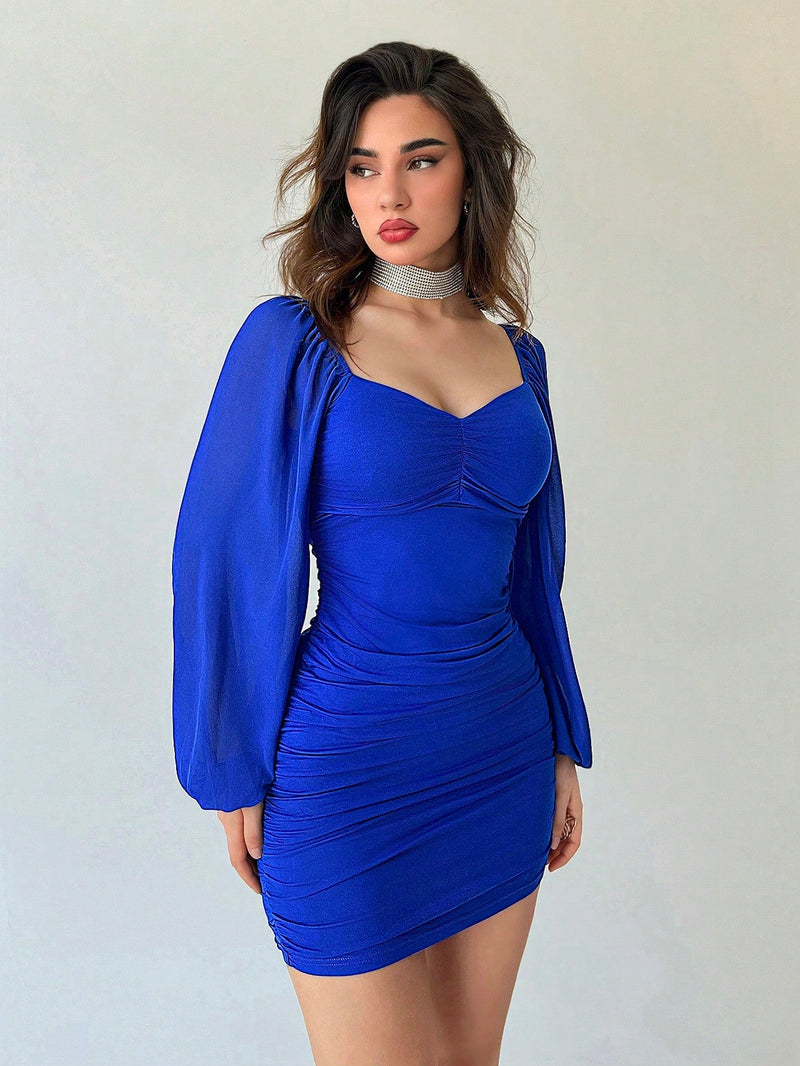 Prive Vestido Bodycon De Manga De Linterna Con Escote Tipo Corazon Para Mujer