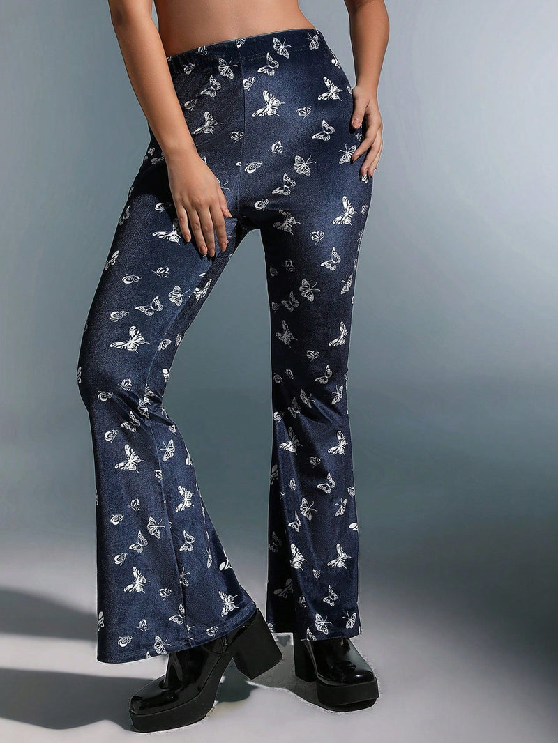 Pantalones acampanados con estampado de mariposa