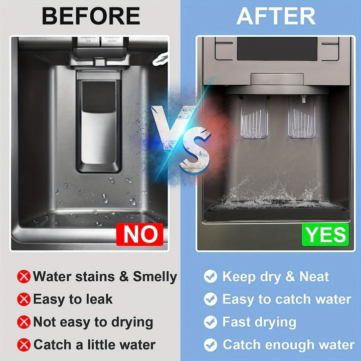 Alfombrilla de dispensador de agua de silicona - Ajuste a medida, bandeja de goteo de refrigerador antideslizante para refrigeración limpia y precisa