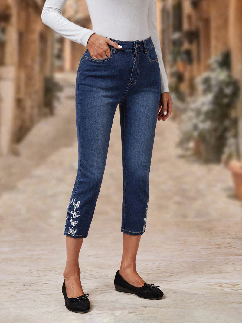 EMERY ROSE Jeans ajustados con diseno de boton