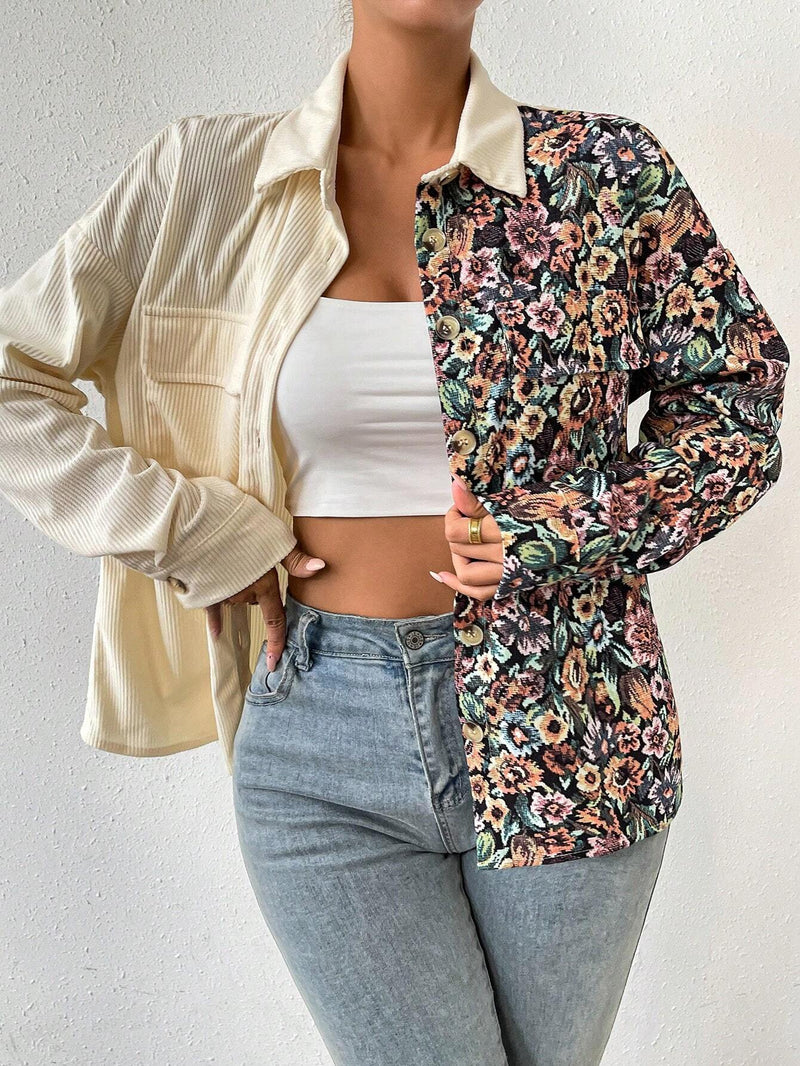 VCAY Cazadora con estampado floral de hombros caidos