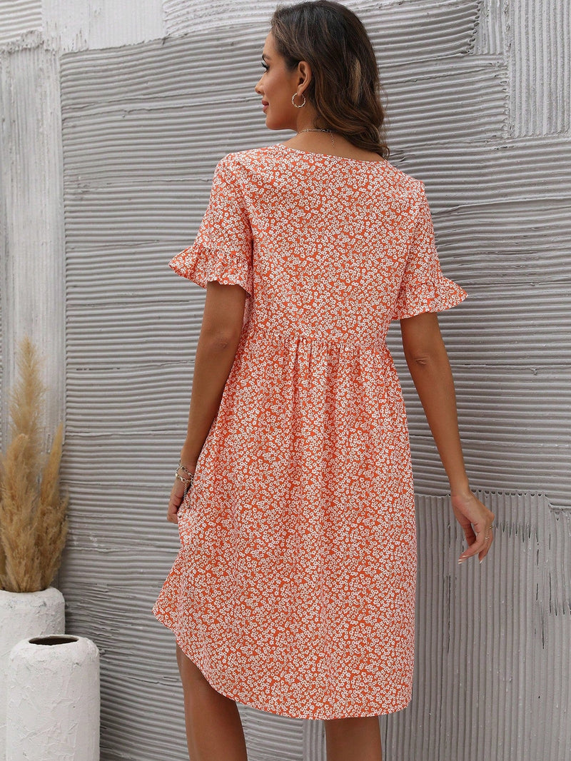 LUNE Vestido smock con estampado floral de manga con volante