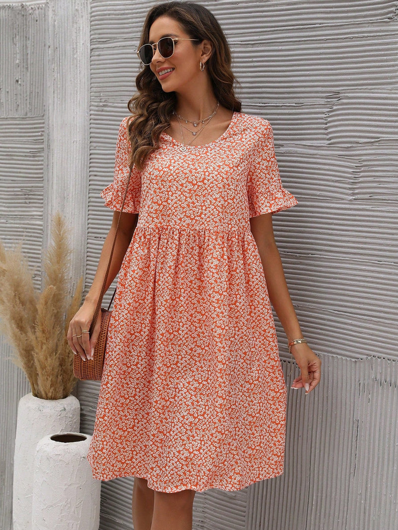 LUNE Vestido smock con estampado floral de manga con volante