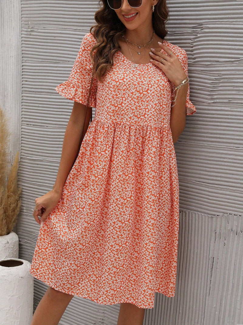 LUNE Vestido smock con estampado floral de manga con volante