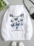 Essnce sudadera con capucha de manga larga de ajuste regular para mujer con estampado grafico de lema de mariposa y relampago para otono/invierno