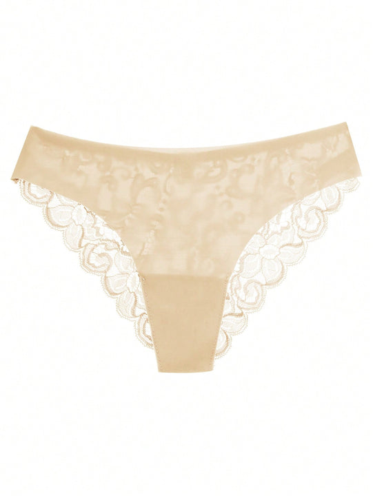6 Piezas/paquete Bragas De Mujer Sin Costuras Con Encaje Y Cintura Media
