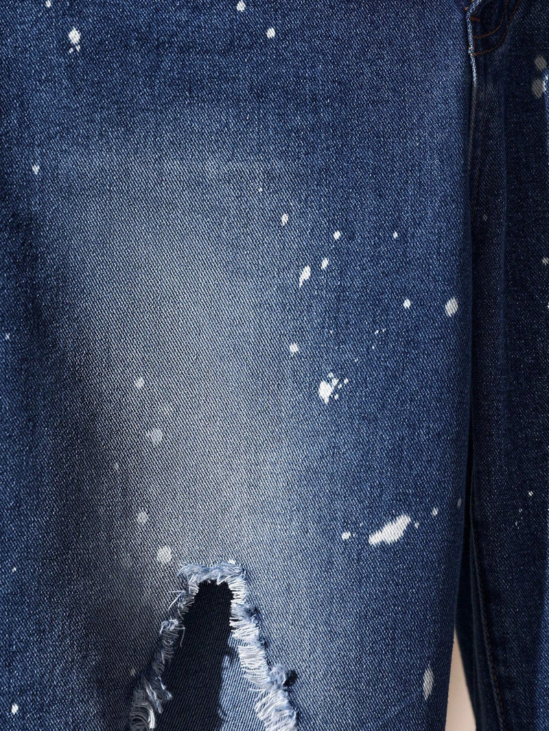 Jeans de pierna recta con estampado de tinte de salpicadura desgarro