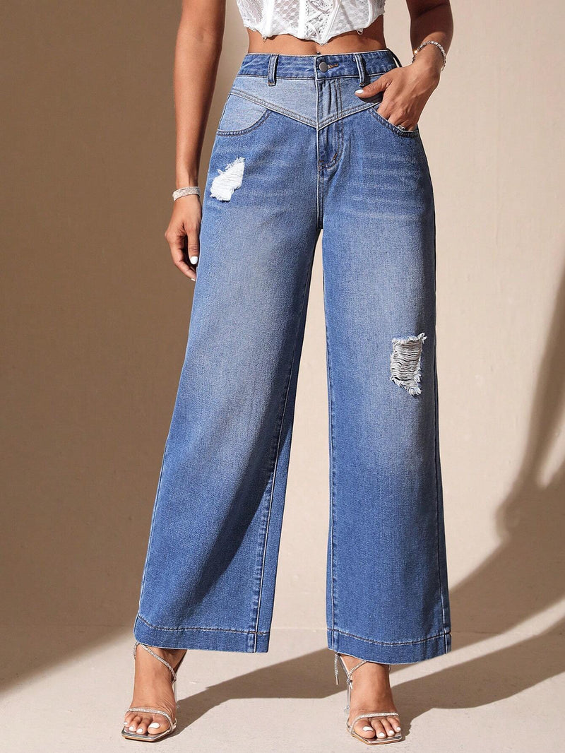 BAE Jeans desgarro de pierna ancha de talle alto