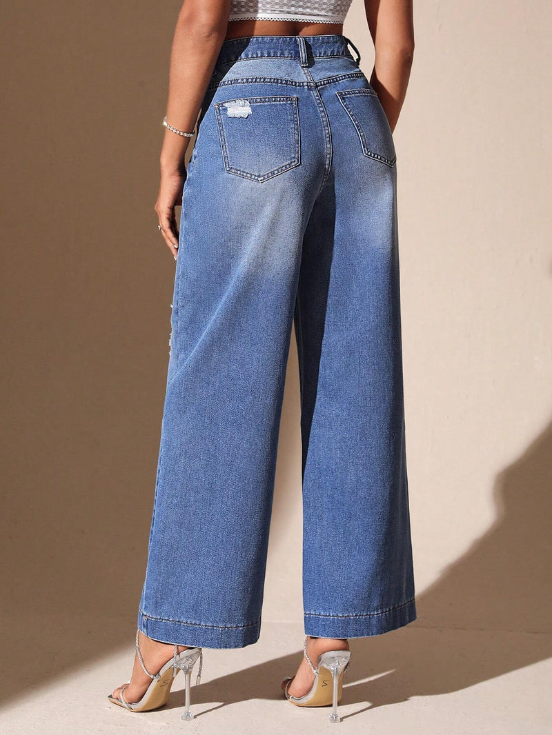 BAE Jeans desgarro de pierna ancha de talle alto