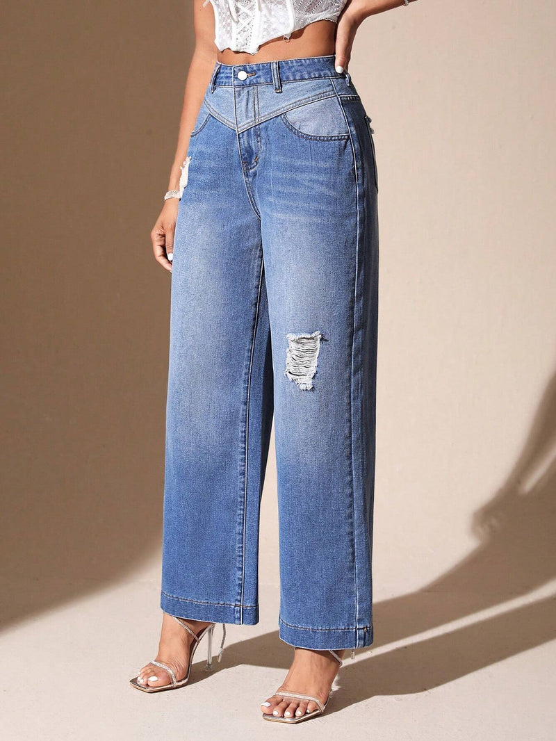 BAE Jeans desgarro de pierna ancha de talle alto