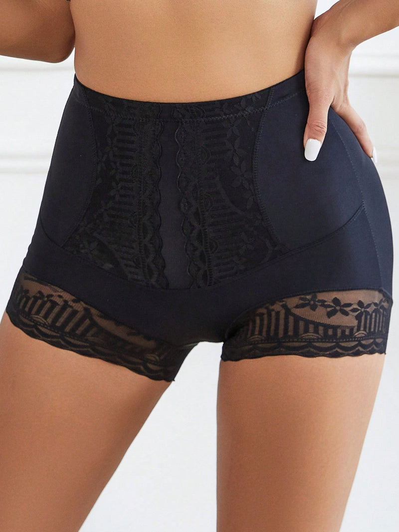 Pantalones cortos de boxeador con encaje y cintura alta para el control del abdomen para mujeres, pantalones cortos suaves, ropa interior moldeadora de braguitas