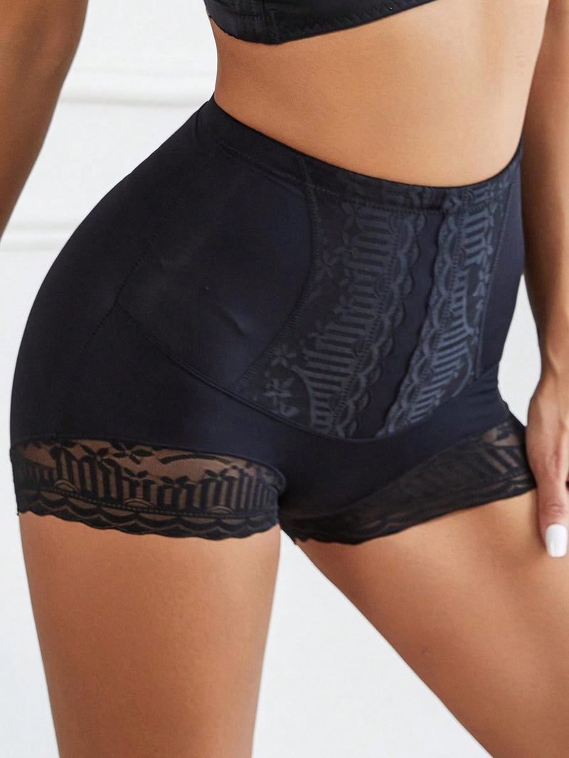 Pantalones cortos de boxeador con encaje y cintura alta para el control del abdomen para mujeres, pantalones cortos suaves, ropa interior moldeadora de braguitas