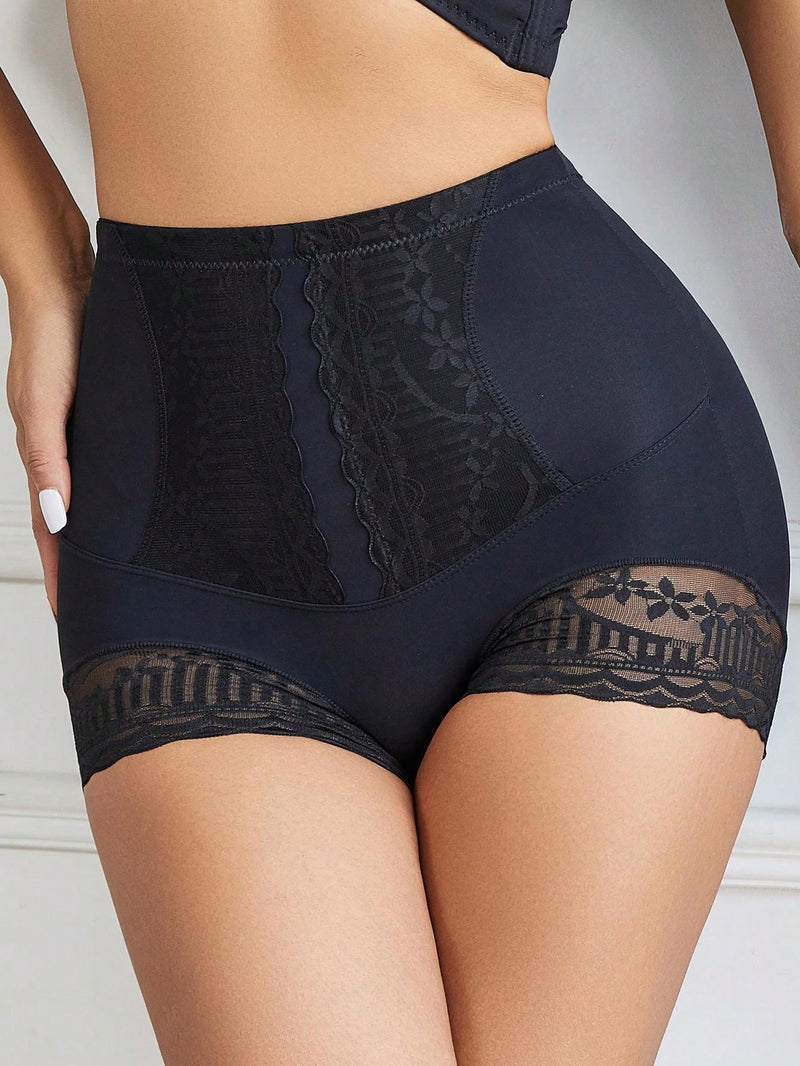 Pantalones cortos de boxeador con encaje y cintura alta para el control del abdomen para mujeres, pantalones cortos suaves, ropa interior moldeadora de braguitas