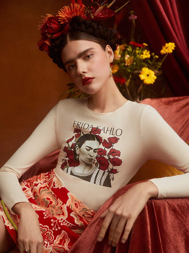 Frida Kahlo   Camiseta con estampado de figura y letra