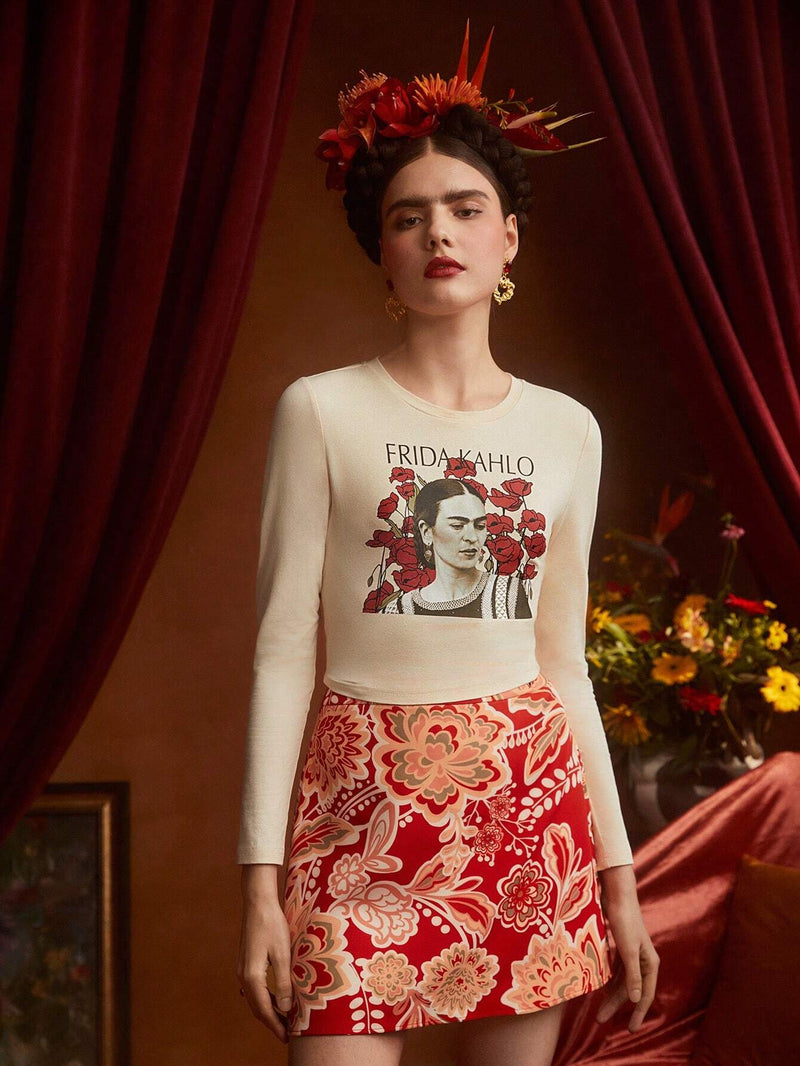 Frida Kahlo   Camiseta con estampado de figura y letra