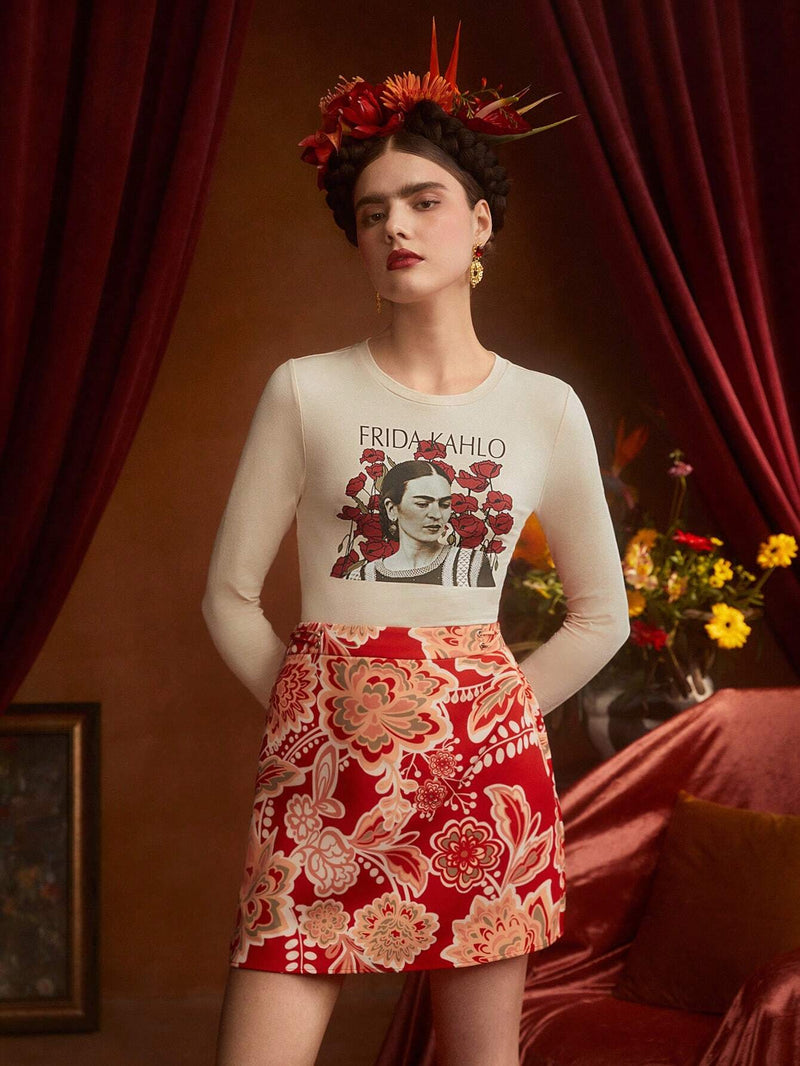 Frida Kahlo   Camiseta con estampado de figura y letra