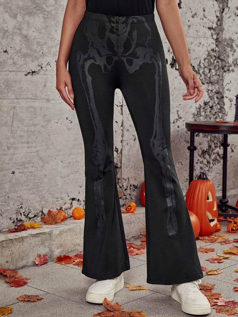 LUNE Pantalones acampanados Halloween estampado de esqueleto