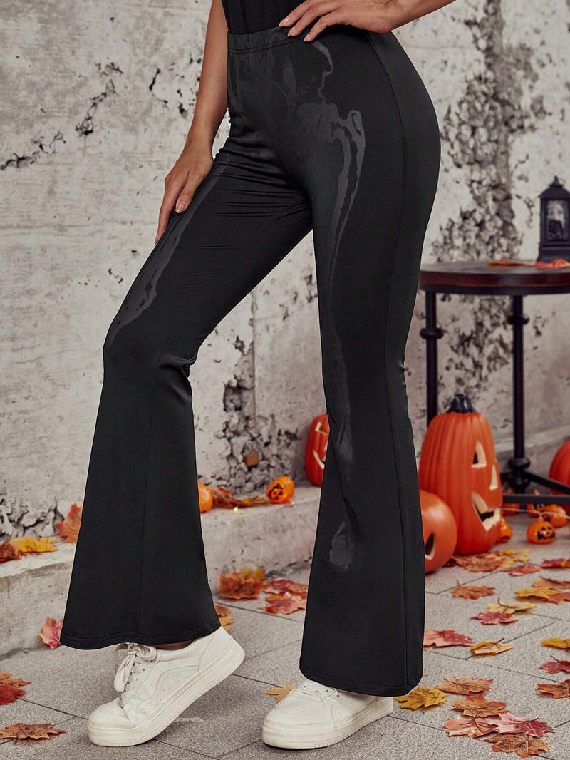 LUNE Pantalones acampanados Halloween estampado de esqueleto