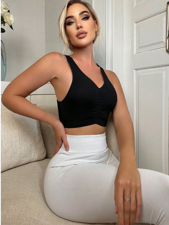 Sujetador unicolor fruncido bustier